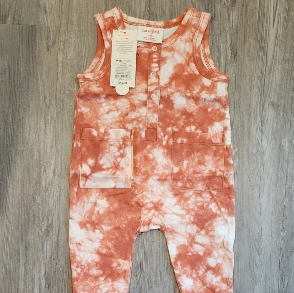𝅺0-3 months | Cat & Jack Tie-dye Copper Romper